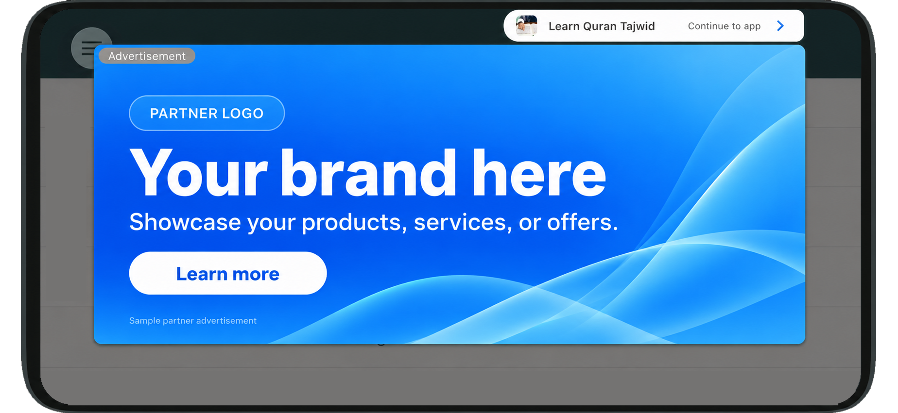 Full-screen ad when the app opens, Landscape screen